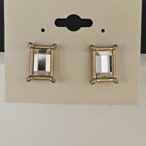 Lia Sophia Fairest of Them All earrings, brushed gold, emerald cut crystals